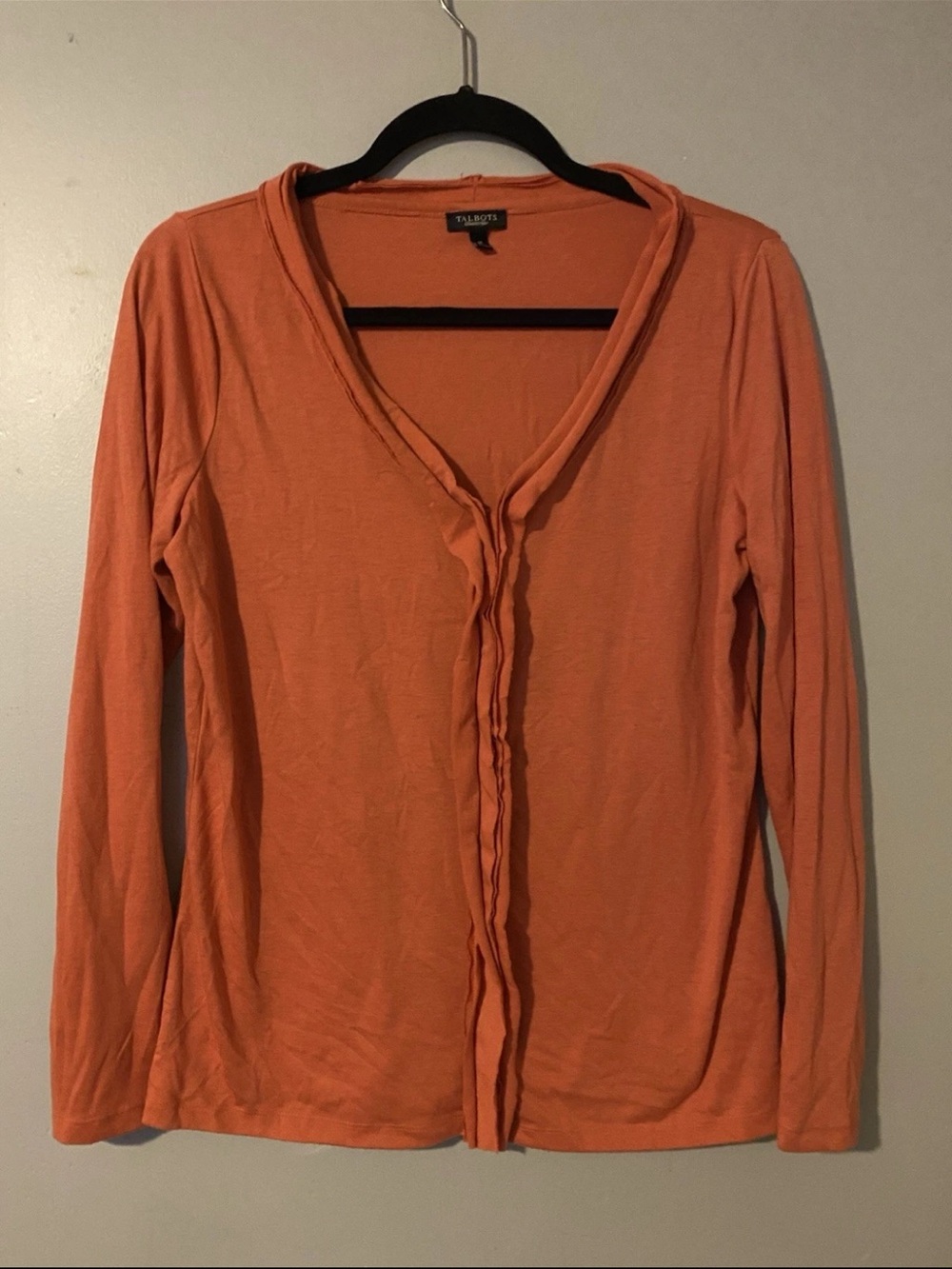 Talbots Burnt Orange Long Sleeve Ruffle-Front Top - Picture 2 of 4